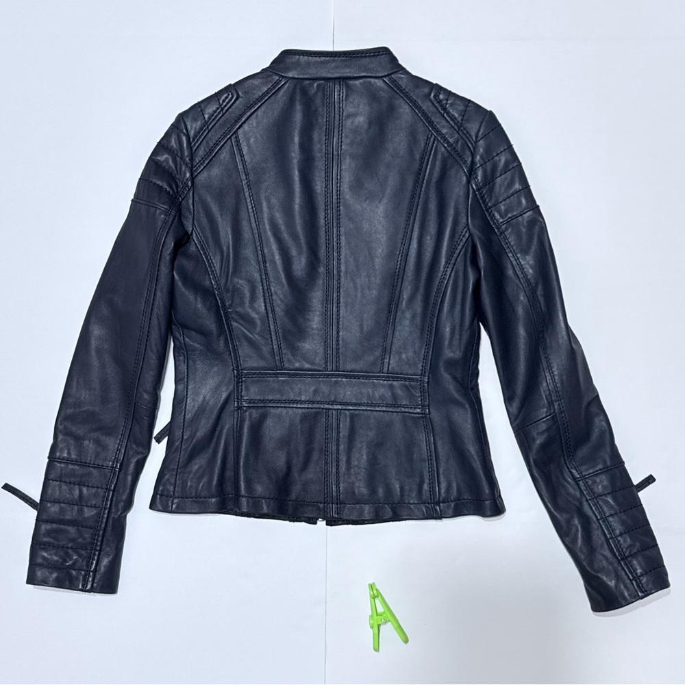 MICHAEL Michael Kors Navy Quilt Trim Leather Scuba Jacket Size S - Picture 6 of 16